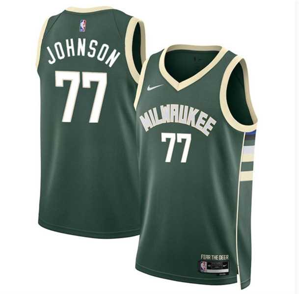 Mens Milwaukee Bucks #77 AJ Johnson Green 2024 Draft Icon Edition Stitched Basketball Jersey Dzhi